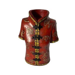 •HBH• Asian Style Shirt Vase, Used Vintage Fun Statement Piece 3.5”X6”, 7.75”h